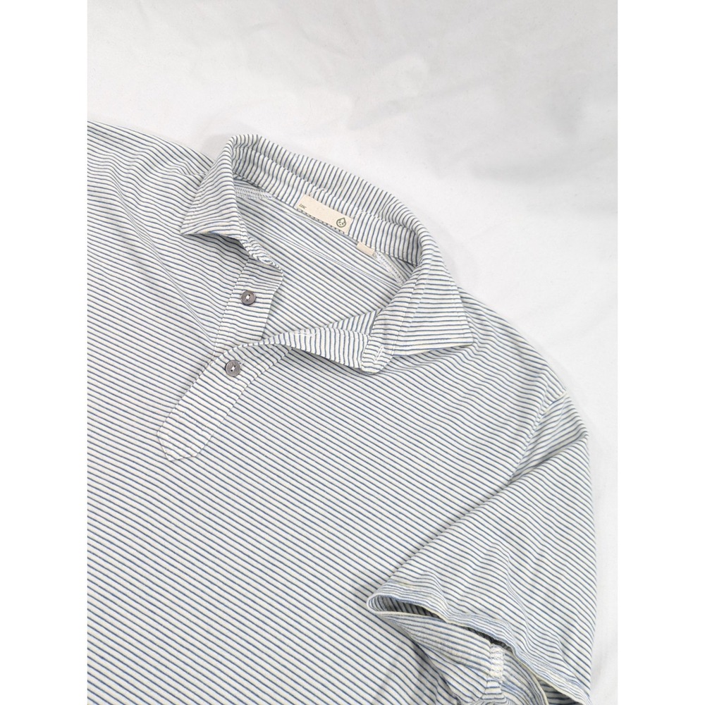Tasc Performance Mens M Blue Gold Striped Organic Cotton Blend‎ Polo Shirt